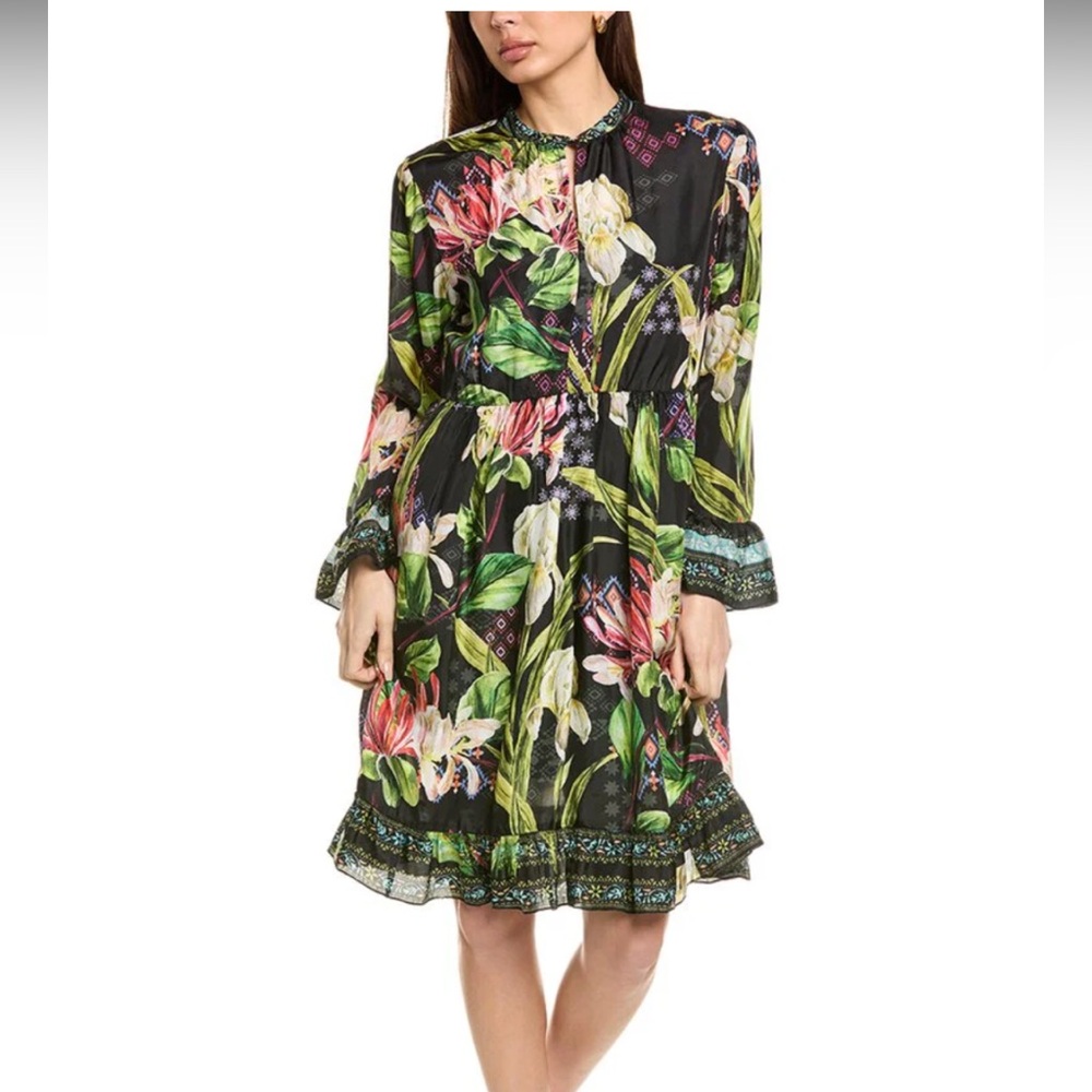 JOHNNY WAS Mitra Dress in Iris Whisper Sz S NWT 100% Silk Luxury Boho Floral